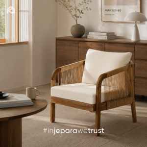 Elegant Wooden Outdoor Armchair Rope Woven Accent Chair for Living Room Hotel - Tansul - Product Image 1