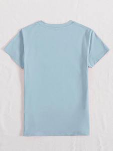 Camisetas de Manga Corta con Cuello Redondo, Holgadas, de Color Azul Claro para Mujer, 100% Algodón Jersey, para Todas las Temporadas - Product Image 6