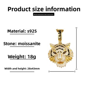 Nueva Joyería Masculina al por Mayor, Colgante de Cabeza de Tigre 3D con Ojos Esmaltados, Chapado en Oro sobre Plata de Ley 925, Estilo Hip Hop, con Moissanita - Product Image 6