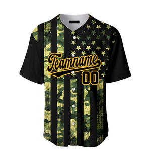 Maillot de baseball personnalisé noir, vert-jaune camouflage drapeau américain, vêtements de baseball de haute qualité, uniforme sportif - Product Image 3