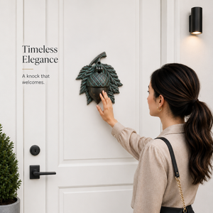 Timbre de Puerta Premium con Diseño de Hoja de Roble, Acabado Bronce Verdigris Antiguo, Herraje Decorativo para Puerta Principal, Acento Inspirado en la Naturaleza - Product Image 3
