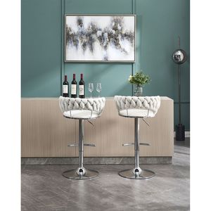 Set di 2 Sgabelli da Bar Girevoli Regolabili in Altezza con Base Cromata e Poggiapiedi, Design Semplice in Velluto + Gambe Cromate + Sollevamento Meccanico - Product Image 3