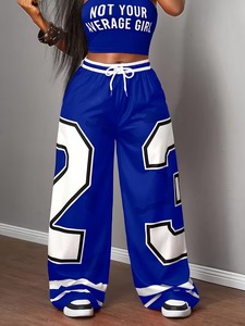 Plus Size 2026 Spring/Summer Sexy Casual Jogger <b>Pants</b> Loose Wide-Leg Flat 100% Cotton Digital Print Straight-Leg Drawstring - Product Image 5