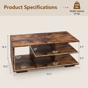 Tavolino da Caffè Rettangolare in Quercia con 3 Ripiani e Mensola a L - Product Image 5