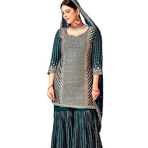 Dernière Designer Pure Chinon Soie Séquence Broderie Sharara Suit Par Fab Zone - Product Image 1