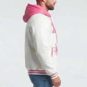 Nueva Chaqueta Varsity con Capucha Blanca y Rosa para Hombre, con Bordado de la Letra B y Diseño de Telaraña, Estilo Preppy, para Otoño - Product Image 3