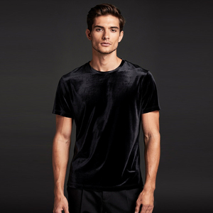 Custom Black Velour T-Shirt Men Summer Lightweight Velvet Tee Shirts Men's Crew Neck Short Sleeve Velour <b>TShirt</b> Mens - Product Image 1