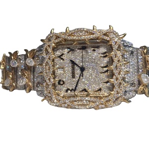 Correa de Cuero con Diamantes de Imitación Moissanite y Cuarzo, Diseño Personalizado de Corona de Espinas Completamente Engastada, Estilo Hip Hop para Hombre, Dos Tonos, Acero Inoxidable, Oro Amarillo - Product Image 1