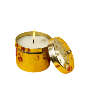 Pot porte-bougie en laiton doré avec couvercle, récipient métallique cylindrique martelé, organisateur de bureau, parfait pour la décoration de table - Product Image 1