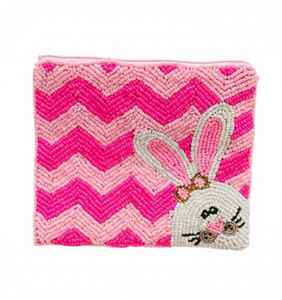 กระเป๋าใส่เหรียญรูปกระต่ายประดับลูกปัดหลากสี งานแฮนด์เมดสไตล์ตะวันตก กระเป๋าใส่เหรียญขนาดเล็กแบบซิป ผ้าแคนวาส เครื่องประดับแฟชั่น - Product Image 1