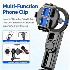 Trépied perche à selfie extensible avec télécommande sans fil et contrôle du zoom, support de téléphone pliable magnétique et à clip manuel pour le vlogging - Product Image 3