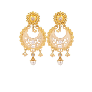 Pendientes Clásicos Huggie de Oro con Circonita y Perla, Pendientes Colgantes de Moda con Encanto Religioso - 11058821GL - Product Image 2