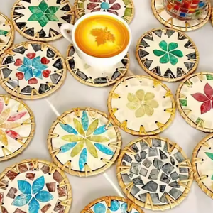 Sous-verre rond en rotin résistant à la chaleur avec motif floral classique pour la décoration des fêtes et les cadeaux, fabriqué au Vietnam - Product Image 5