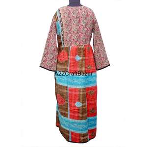 Nouvelle Arrivée Vente en Gros Robe Longue 100% Coton Imprimé Floral Vintage Manches Longues Col U Écologique Tenue de Plage et de Soirée pour Femme - Product Image 6