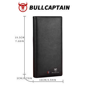 BULLCAPTAIN <b>Genuine</b> Cowhide <b>Leather</b> Long <b>Wallet</b> for Men RFID Blocking Travel Checkbook Clutch Purse Card Holder Black - Product Image 6