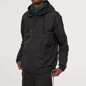 Veste coupe-vent légère en polyester et élasthanne, fournisseur en gros de vêtements de sport athlétiques, vêtements de course en plein air, anorak noir - Product Image 1