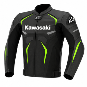 Veste de moto pour homme Kawasaki, respirante, personnalisable, en cuir véritable, manches longues, confortable, armure robuste - Product Image 1