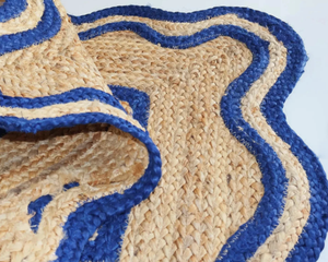 Alfombra de yute azul trenzada a mano con diseño festoneado, estilo bohemio para dormitorio, sala de estar, hotel, oficina, alfombra comercial. - Product Image 5