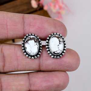 Wild Horse Jasper Sterling <b>Silver</b> <b>Stud</b> <b>Earrings</b> White Brown Gemstone Boho Jewelry - Product Image 5