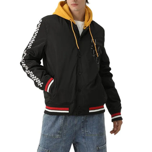Wholesale Casual Outerwear Detachable Hooded Snap Button Varsity <b>Jackets</b> Custom Patch Embroidery High School Letterman <b>Jacket</b> - Product Image 4
