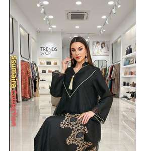 Vestido Abaya Maxi con Silueta en A, Patrón Geométrico y Dobladillo Bordado CP, Tendencias 2026, para la Noche, Transpirable, Elegante y Modesto - Product Image 4