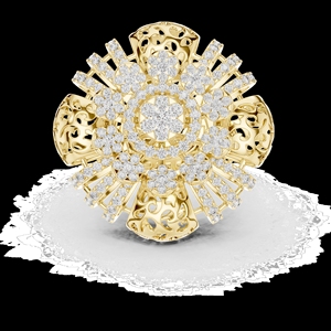 TRENDY CARVED BAND Lab Grown Brilliant Cut Diamond <b>COCKTAIL</b> <b>RING</b> SET Side Stone 18KT Yellow <b>Gold</b> Rhodium Plated IGI Certified - Product Image 2