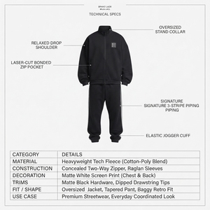 OEM Men's <b>Retro</b> Baggy <b>Tracksuit</b> 310GSM Breathable Tech Fleece Solid Cotton/Polyester Blend Custom Front 3-Stripe Streetwear - Product Image 5