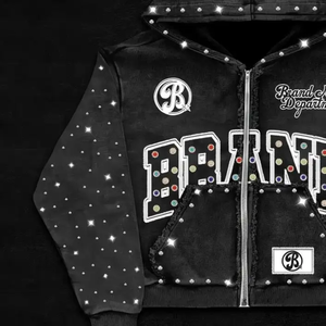 Sudadera con capucha de punto oversize para hombre con pedrería y estampado de letras negras, estilo urbano informal de otoño, de marca - Product Image 2