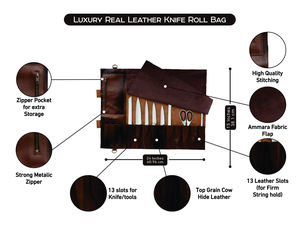 Bolsa Organizadora de Cuchillos de Lona y Cuero de Lujo, Duradera, con Cierre, para Chef, Estuche de Viaje para Almacenamiento de Herramientas de Cocina Profesionales LCKR-0007 - Product Image 4