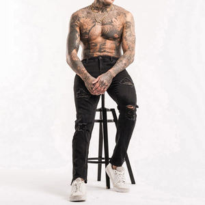 กางเกงยีนส์แฟชั่นผู้ชายขายส่ง กางเกงยีนส์ทรงสลิมฟิตผู้ชาย ดีไซน์เนอร์ยีนส์ผ้ายืดสีดำ กางเกงยีนส์ผู้ชาย - Product Image 6