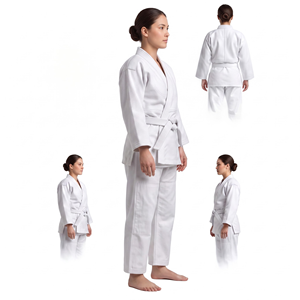 Ensemble d'uniformes d'arts martiaux blancs unisexes pour enfants, judo, karaté, avec ceinture - Product Image 3