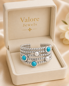 Bracelet en argent sterling 925 turquoise - Manchette à plusieurs rangs de perles avec perles - Product Image 6