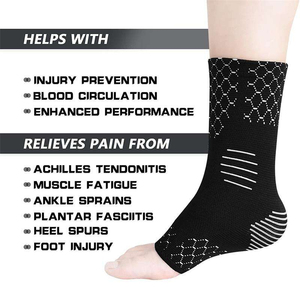 Breathable Soft Nylon Copper <b>Ankle</b> <b>Support</b> Sleeves Adjustable Sports Compression Protection Unisex Eco-Friendly <b>Ankle</b> Brace - Product Image 2