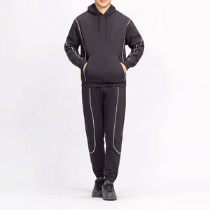 Conjunto de Sudadera con Capucha y Pantalones Deportivos Extra Grandes de Primera Calidad, Ropa Deportiva Informal de Dos Piezas, Estampado Sólido de Invierno, Corte Regular - Product Image 1