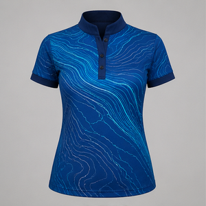 Polo Personalizado para Mujer con Estampado de Ondas Topográficas Azul Real, Secado Rápido, Transpirable, Manga Corta, Uniforme de Golf, WPS-0826 - Product Image 1