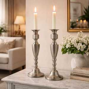 Modern <b>Silver</b> Metal Taper Candle Holder Set Aluminum <b>Candlestick</b> Stand for Home Table Decoration & Christmas Party Supplies - Product Image 1