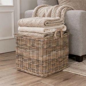 Natural Rattan <b>Square</b> Storage <b>Baskets</b> With Handles Rustic Multi-Purpose Organizer - Product Image 4