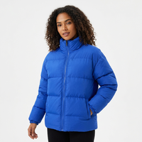 Blouson matelassé unisexe en toile bleue, col montant, fermeture éclair, imperméable, coupe-vent, polyester standard, hiver, décontracté, devant
