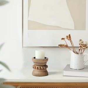 Support de bougie en bois massif écologique avec coupelle métallique, bougeoir décoratif rustique pour la maison et la décoration de table de mariage - Grande Vente - Product Image 5