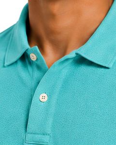 เสื้อโปโลผู้ชายสีเทอร์ควอยซ์ แขนสั้น ผ้าคอตตอนปิเก้ ลายแจ็คการ์ด คอปกพับได้ สไตล์ลำลอง หรูหรา สำหรับฤดูร้อน รับสั่งทำพิเศษ - Product Image 4