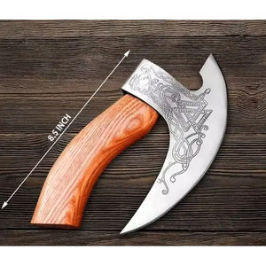 Burraq Hache à pizza Tomahawk en acier au carbone, faite à la main, avec manche en bois de rose et étui en cuir, pour le camping, les activités de plein air et le bricolage, cadeau pour la Fête des Pères - Product Image 2