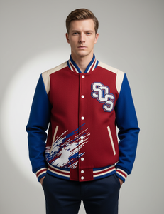 Chaqueta Varsity Personalizada Premium para Hombre - Roja, Azul Rey y Lana Color Piel - Product Image 1