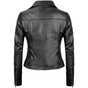 Chaqueta de Motera Asimétrica Negra para Mujer, 100% Piel de Cordero Auténtica, Mangas Largas con Puños con Cremallera, Superventas - Product Image 2