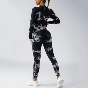 เสื้อกล้ามรัดรูปคอวีแขนยาวเอวสูงสำหรับผู้หญิง ผ้าริบยืดได้สี่ทิศทาง ผลิตจากผ้าสแปนเด็กซ์/ไนลอน แห้งเร็ว - Product Image 2