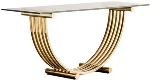Mesa de Centro de Acero Inoxidable Dorado de Lujo con Tapa de Metal Negro, Diseño Moderno con Marco Metálico en Forma de U, Muebles para Sala de Estar - Product Image 2