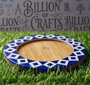 Handmade Bone Inlay Resin <b>Photo</b> <b>Frame</b> Round Blue <b>White</b> Geometric Design Wall Mount Luxury Home Decor - Product Image 2