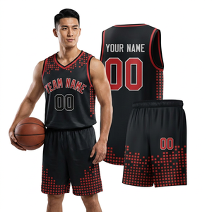 Maillot de basket-ball personnalisé sublimé noir et rouge sans manches col en V coupe athlétique unisexe adulte impression du nom de l'équipe - Product Image 4