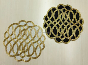 Gold Interlocking Lattice <b>Beaded</b> <b>Placemat</b> Scalloped White Gold Table Decor Luxury Boutique Wholesale Artistry By PR India - Product Image 2
