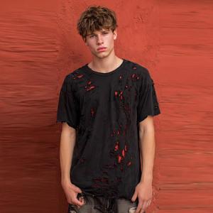 เสื้อยืดผู้ชายแบบใหม่ สไตล์ดิสเทรส 100% ผ้าฝ้าย คอกลม ใส่สบาย ระบายอากาศดี ทรงหลวม รับสกรีนโลโก้ OEM ตัวอักษร สไตล์ไฮสตรีท - Product Image 2