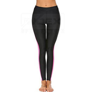 High Waist Full Length <b>Yoga</b> <b>Leggings</b> With Pink Side Stripe Seamless Four Way Stretch Spandex Polyester Pants - Product Image 1